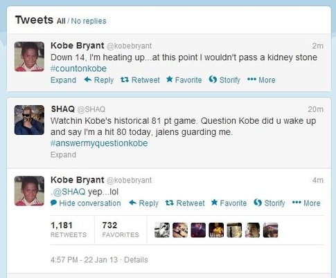 Kobe and Shaq exchange tweets during the live watch