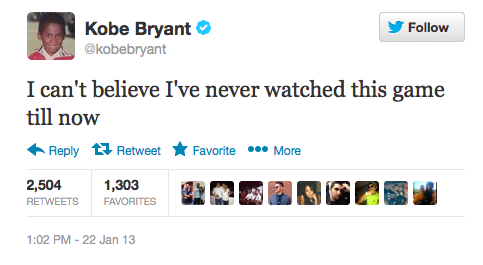 Kobe tweets: I can't believe I've never watched this game till now